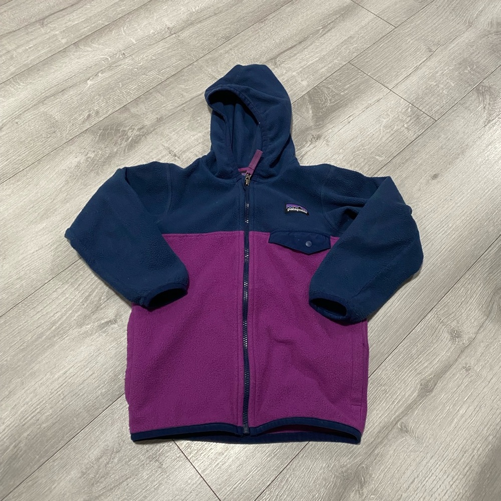 Patagonia Kids Navy and Purple Fleece Jacket with Hood